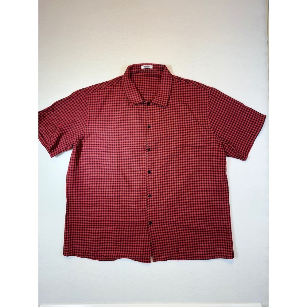 Coofandy Mens Shirt XXL Red Black Checkered Button Up Short Sleeve Casual